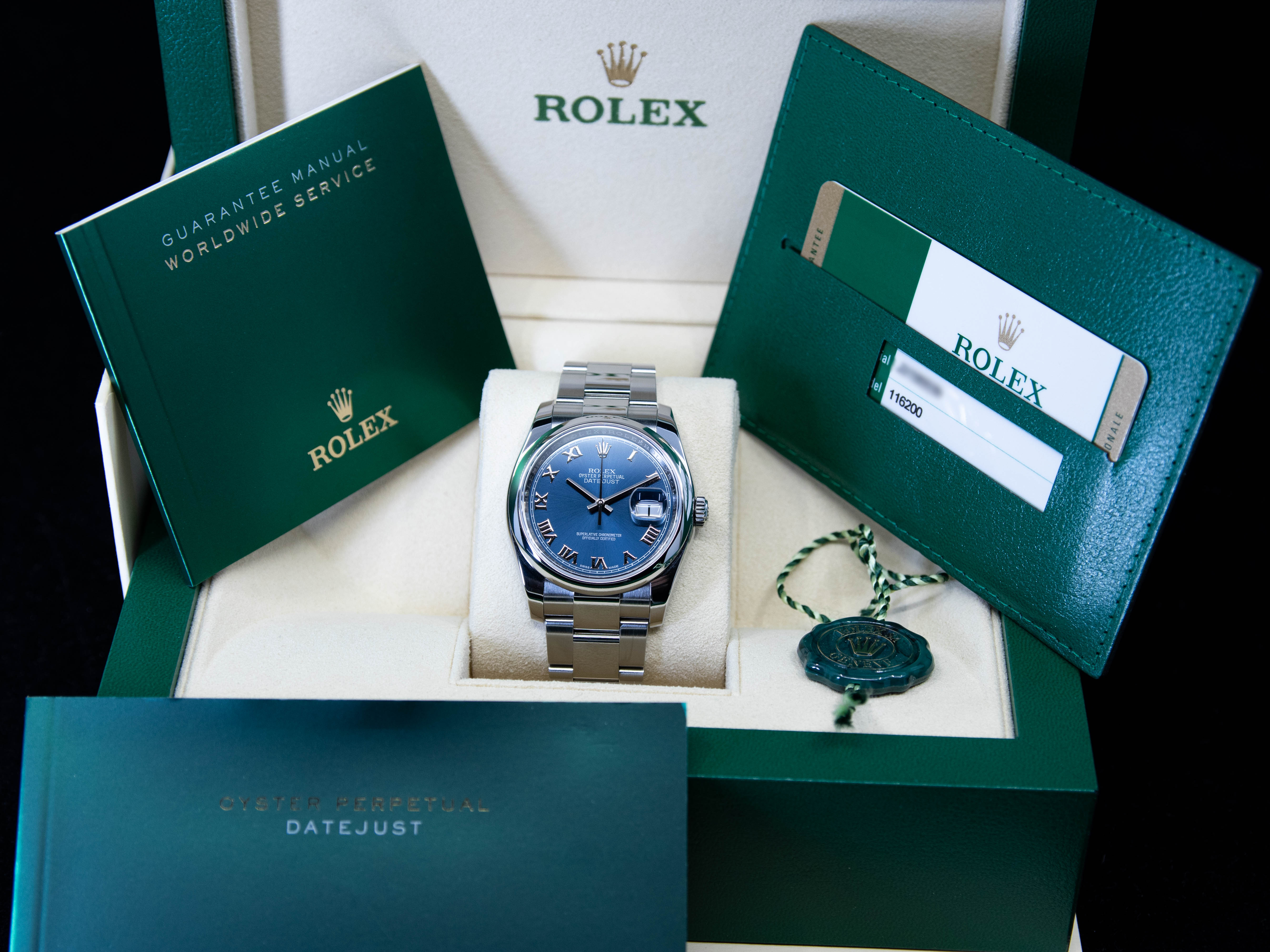 Rolex Datejust 36 Blue Roman Dial 02/2020 ref. 116200